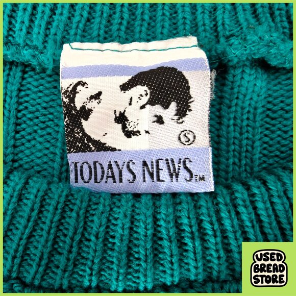 Vintage 80s/90s Green Oversized Rib-Knit Sweater Unisex Small USA Todays News - Picture 3 of 4